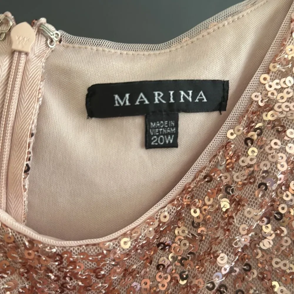 Marina Women’s Dusty Pink Short Sleeve Sequined Tulle Dress - Picture 4 of 8